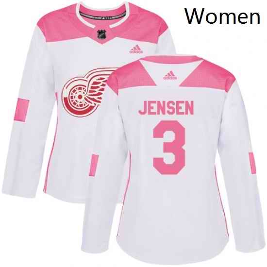 Womens Adidas Detroit Red Wings 3 Nick Jensen Authentic WhitePink Fashion NHL Jersey